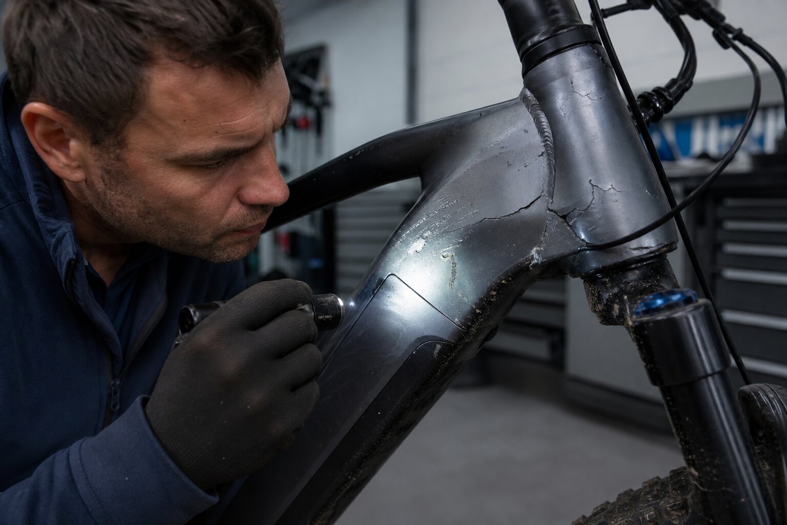 E-bike frame inspection for cracks bends and buckling